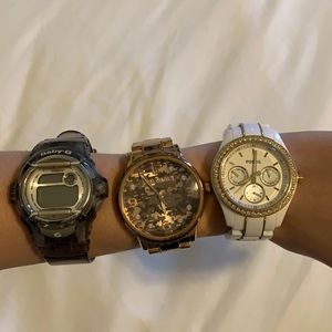 Women’s watches Steve Madden, Fossil, and baby G